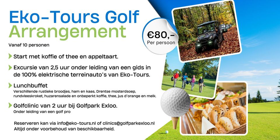 Een dag-arrangement met excursie bij Eko-Tours en een golf-clinic in Exloo