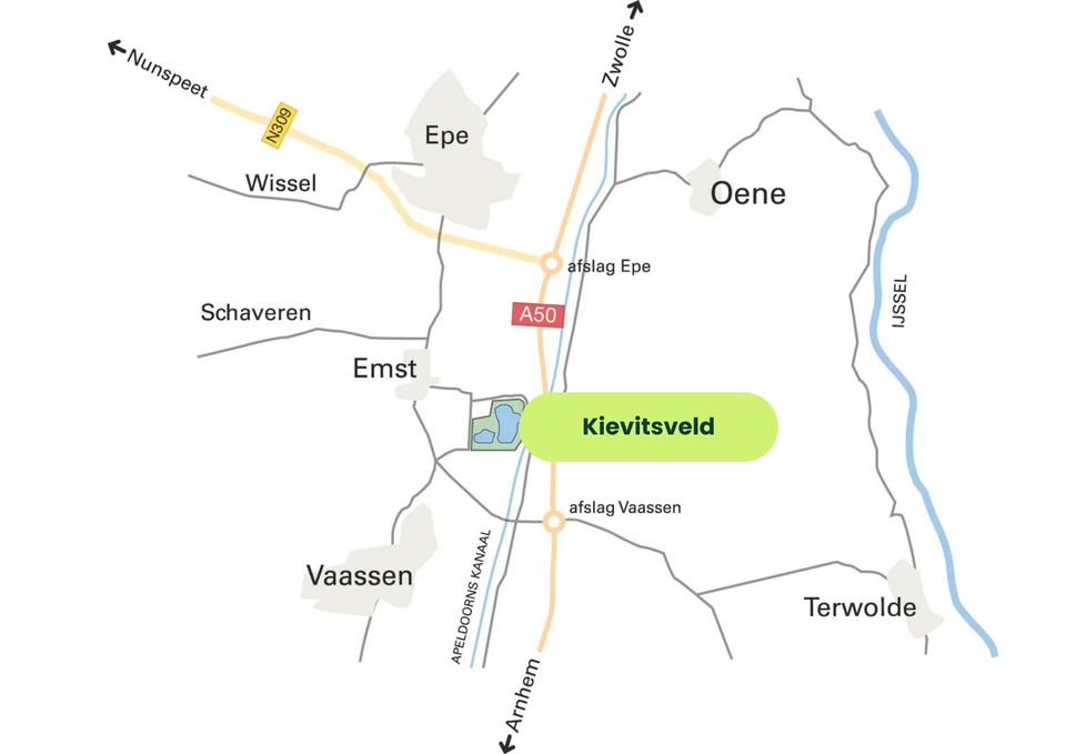 Kaart van de route naar Kievitsveld