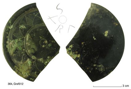 Romeinse spiegel met de ingekraste letters SVRA, oftewel Sura.