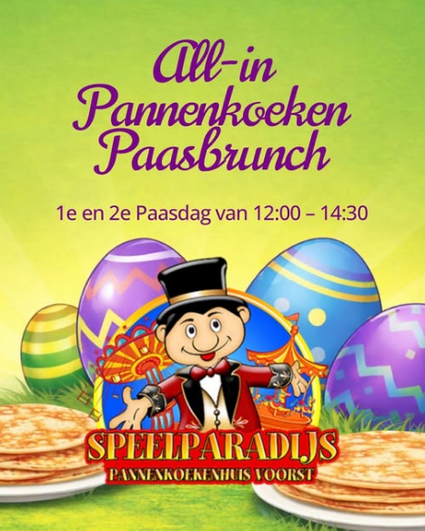 All-in pannenkoeken Paasbrunch bij Speelparadijs Pannenkoekenhuis Voorst