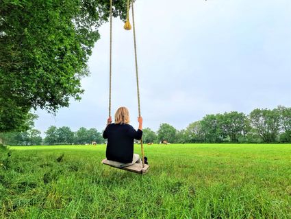 schommelen met uitzicht op de koeien in de Noardlike Fryske Walden