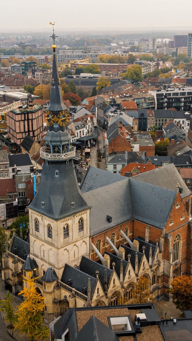 Hasselt luchtfoto gebouwen kerktoren