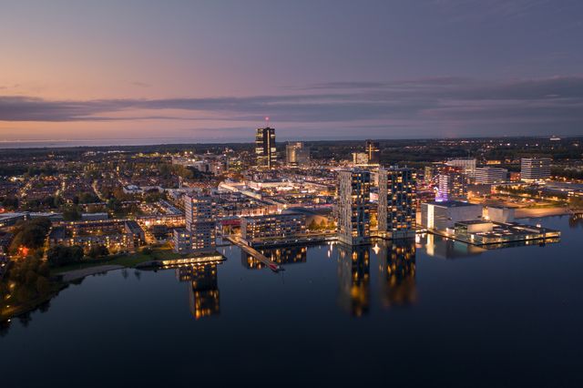 Almere skyline by night