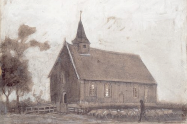 Een schets van het Kerkje van Zweeloo door Vincent van Gogh