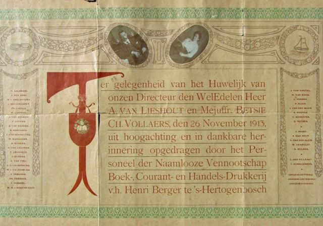 oorkonde ter gelegenheid van het huwelijk Toon van Lieshout en Betsie Vollaers