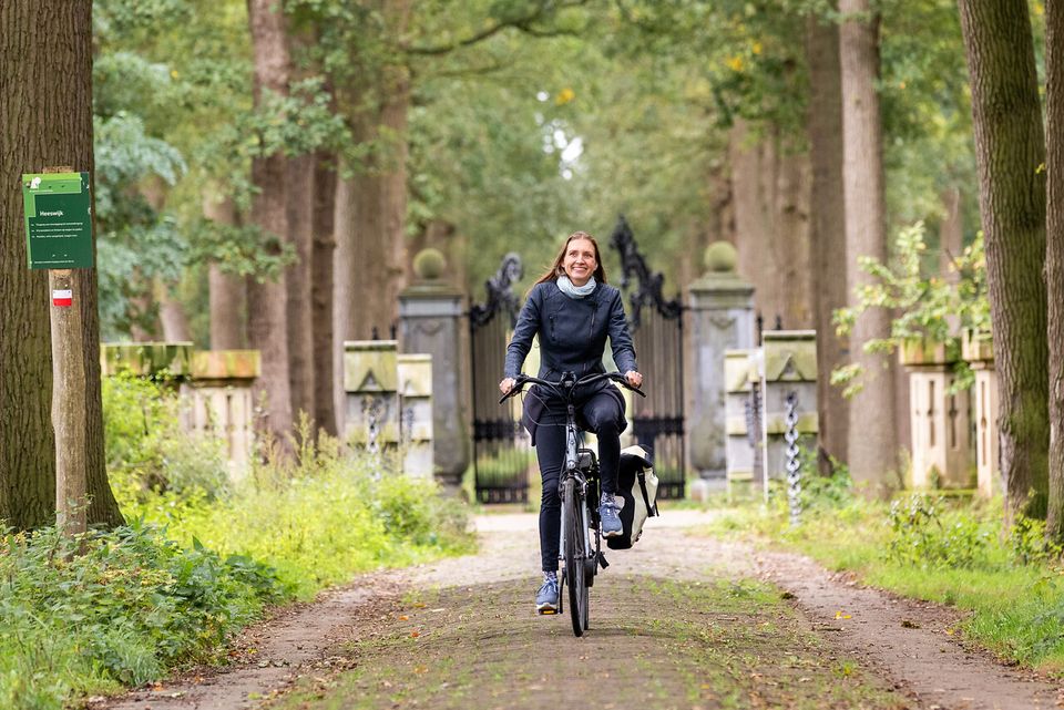 Een fietser in de laan van Kasteel Heeswijk