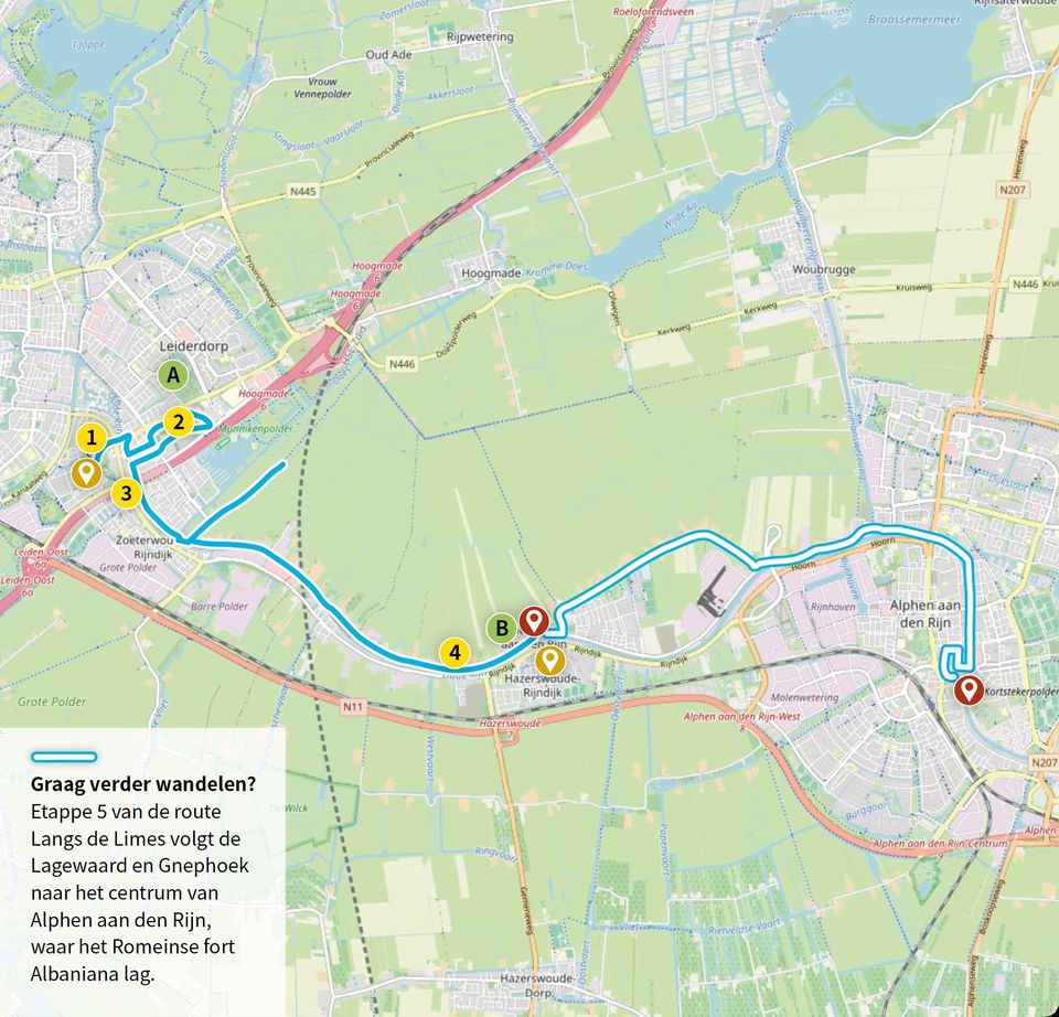 Routekaart langs de Limes | Leiden - Koudekerk aan den Rijn