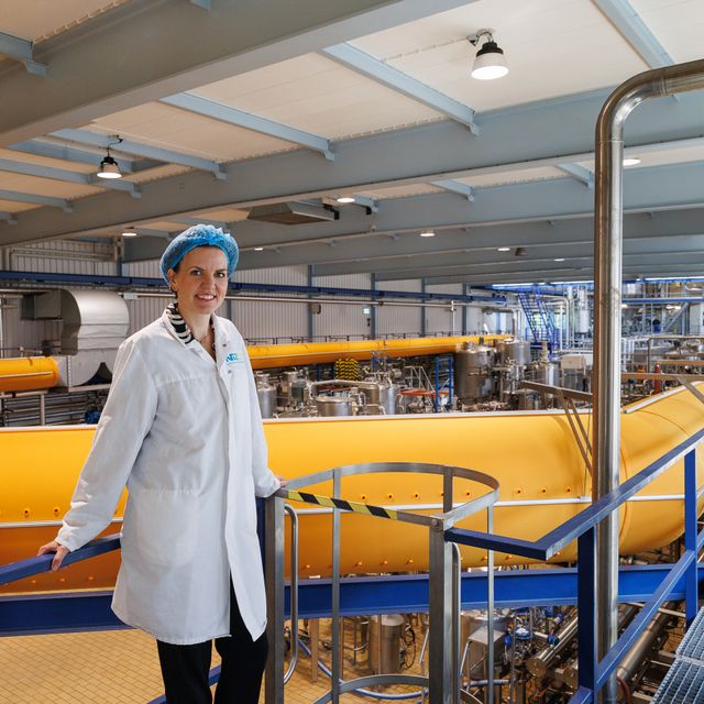 Mevrouw met haarnetje in een fabriek