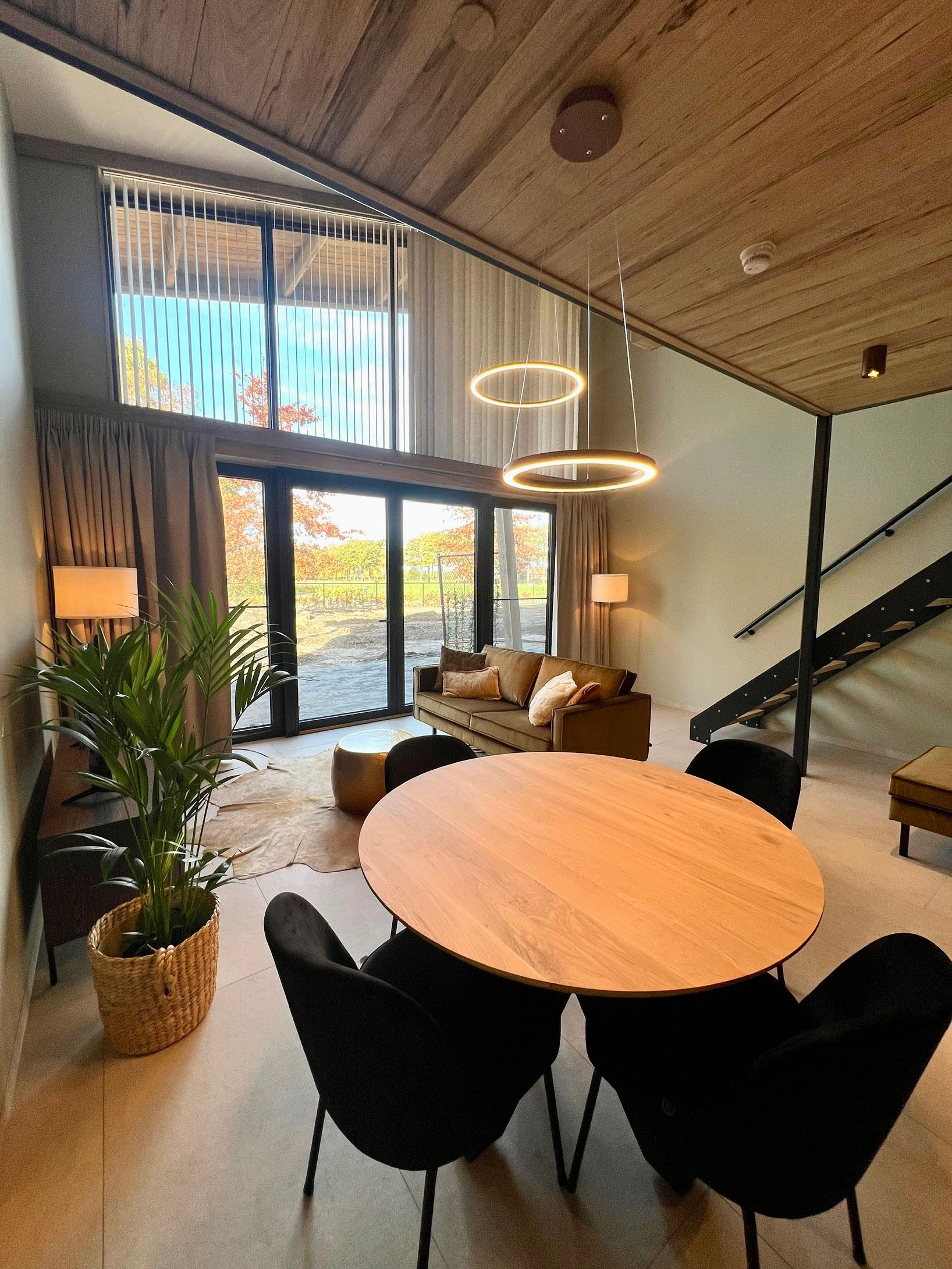 Sfeerbeeld van de moderne woonkamer die hotelcheque is ingericht