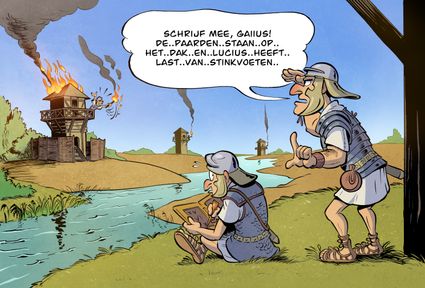 Illustratie van miscommunicatie met het seinen met fakkels tussen de verschillende wachttorens.