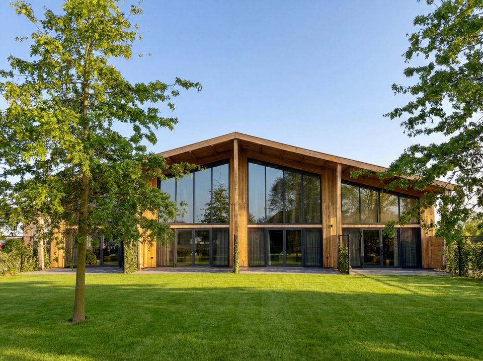 Gebouw bekleed met hout met de drie Luxury Lofts