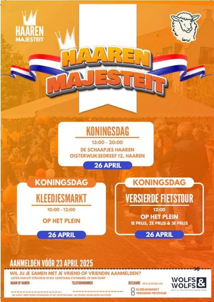 Oranje affiche met activiteiten met Koningsdag in Haaren