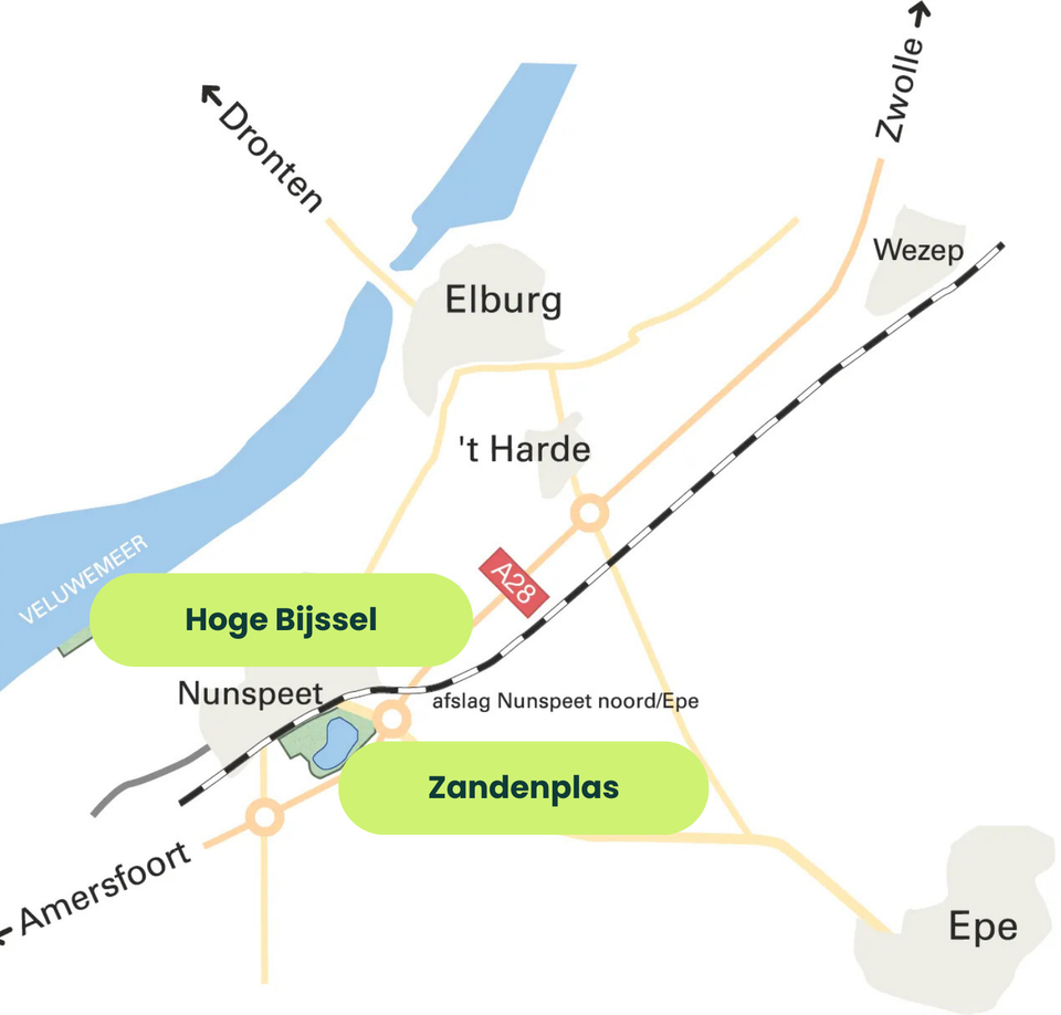 Kaart van de route naar Zandenplas