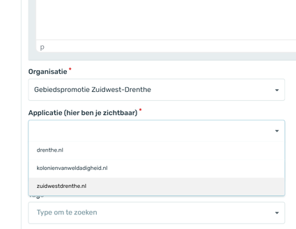 Applicatie toevoegen in database zuidwestdrenthe.nl