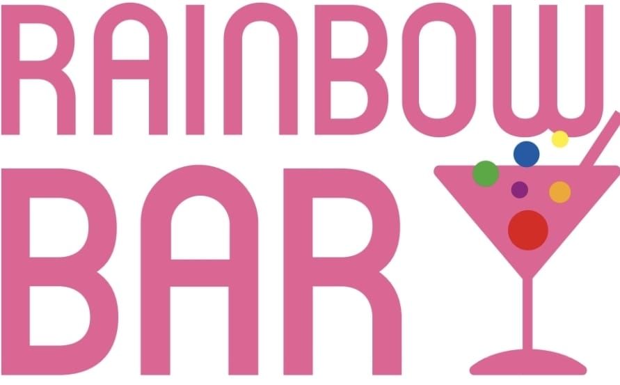 Logo Rainbow Bar met roze cocktailglas
