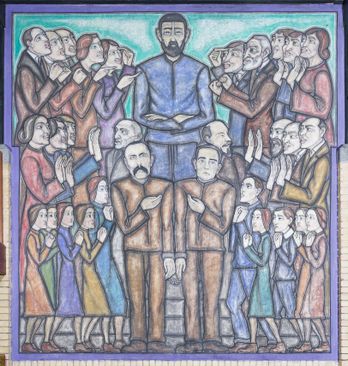 Bezichtiging muurschilderingen van Chris Lebeau in de Oud-Katholieke Kerk