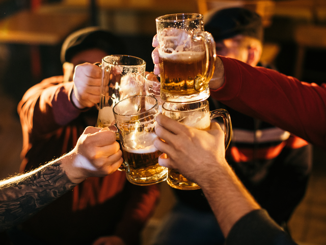 Groepje mensen die proosten ten ere van het Bierfestival