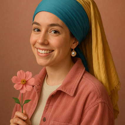 Moderne Vermeer met bloemenpracht