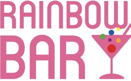 Logo Rainbow Bar met roze cocktailglas