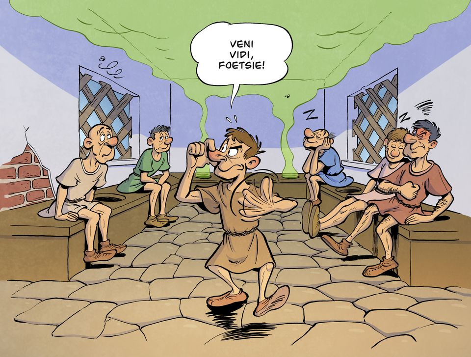 Illustratie van een Romeins openbaar toilet