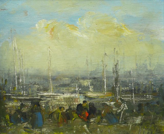 Peelschilder Marinus Bies - Haventje, doek