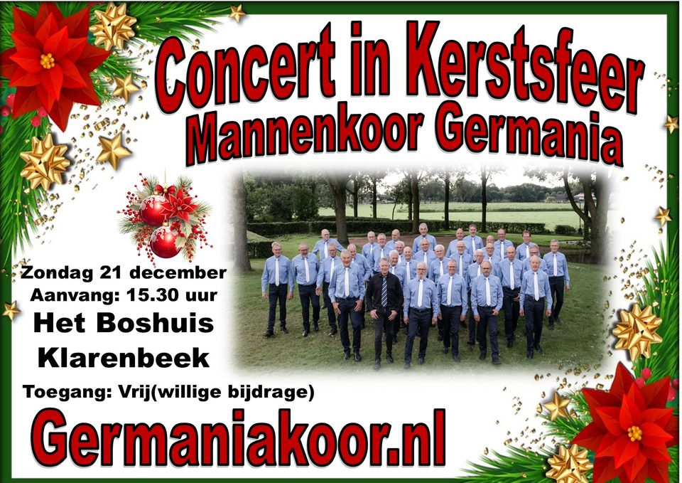 Concert in kerstsfeer in Het Boshuis door mannenkoor Germania