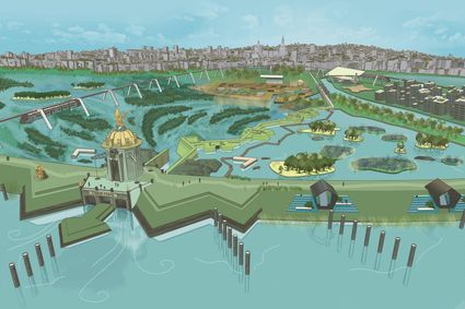 Schets van supergemaal Coeur Forte als onderdeel van de Design Challenge 'Ondersteboven van water in de Henriëttewaard'