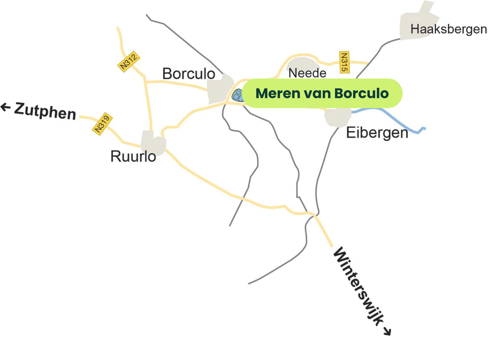 Kaart van de route naar Meren van Borculo