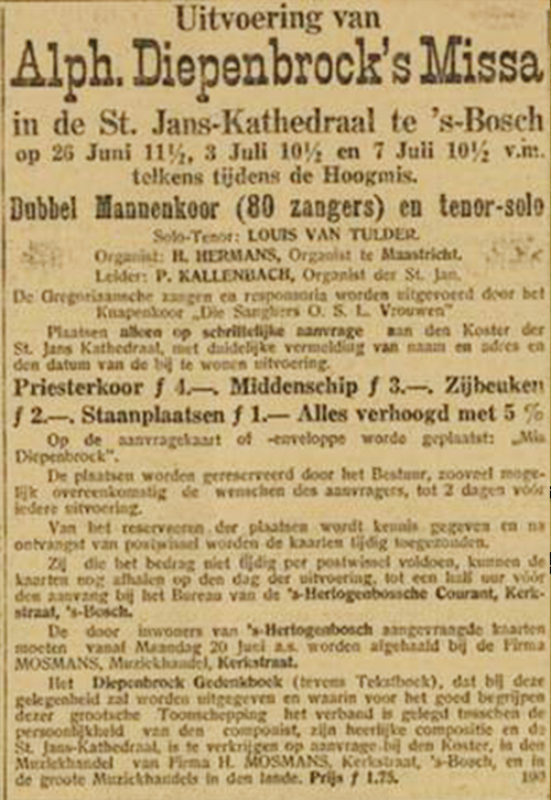 Advertentie voor Diepenbrock's Missa