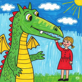 kleurplaat van draak met meisje
