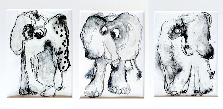 schilderij met drie olifanten van Erica Mengede