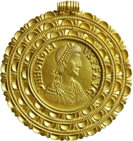 Gouden medaillon met de beeltenis van keizer Honorius, keizer van het West-Romeinse rijk van 395-423.
