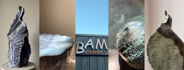 Keramische beelden en objecten, wandobjecten gemengde technieken