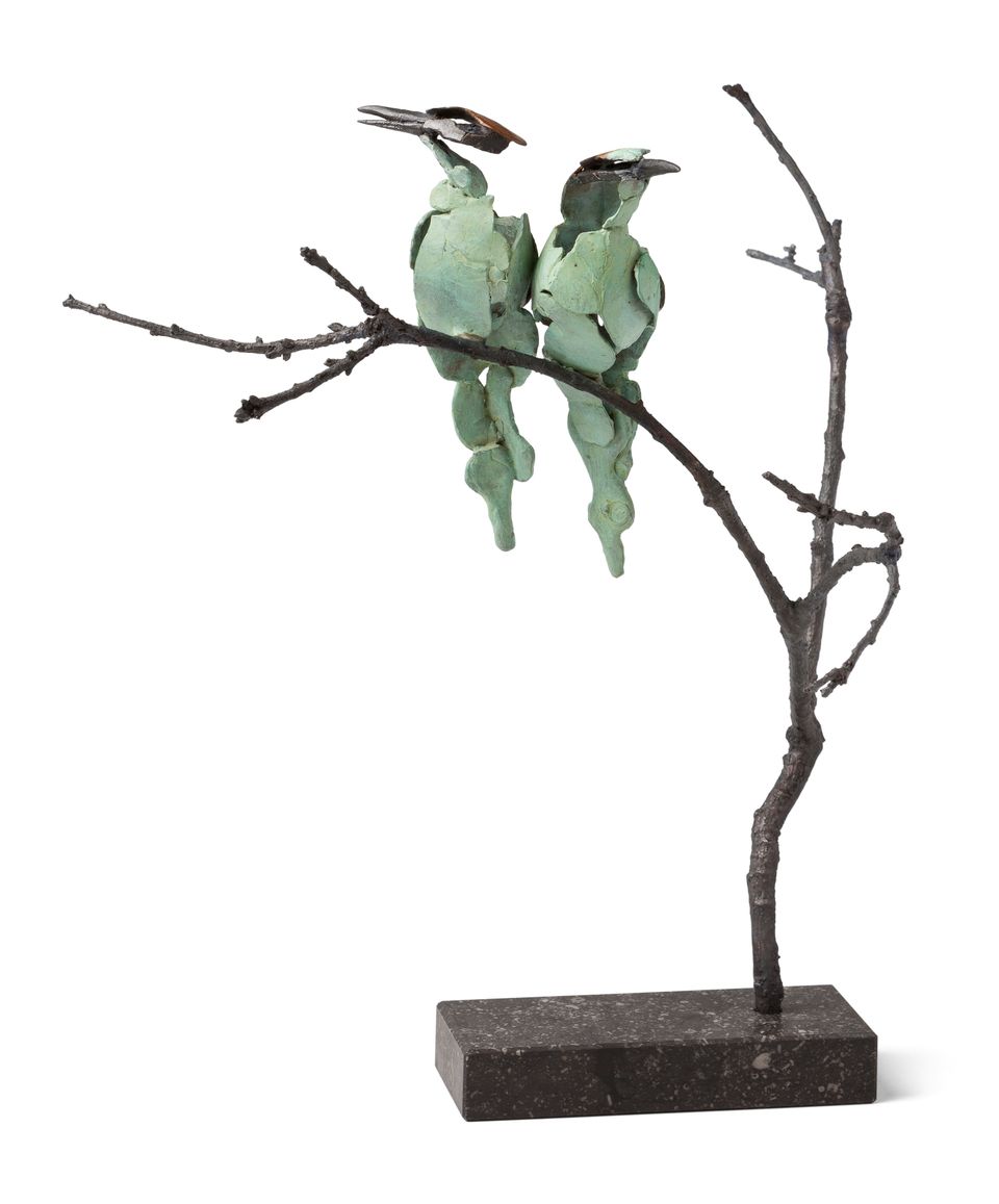 Twee groene bijeneters, bronzen beeld