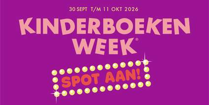 Banner van de kinderboekenweek van 30 september t/m 11 oktober, thema: Spot aan!
