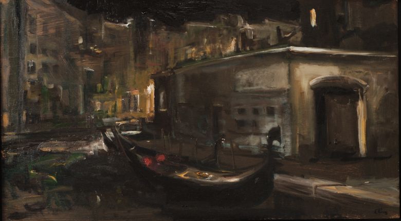 Douwe Elias - Venetië bij nacht (45x80, olieverf op paneel)