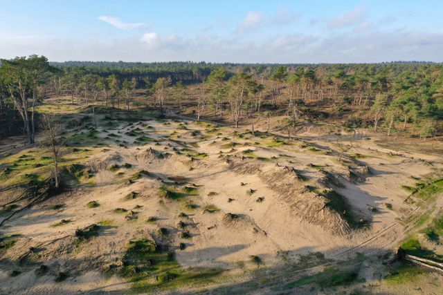Open zandvlaktes vanuit de lucht gefotografeerd