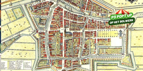 Oude illustratie van Purmerend vanaf bovenaf