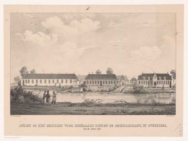 Tekening van de achterkant - Hoofdgebouw van de voormalige Kolonie Ommerschans