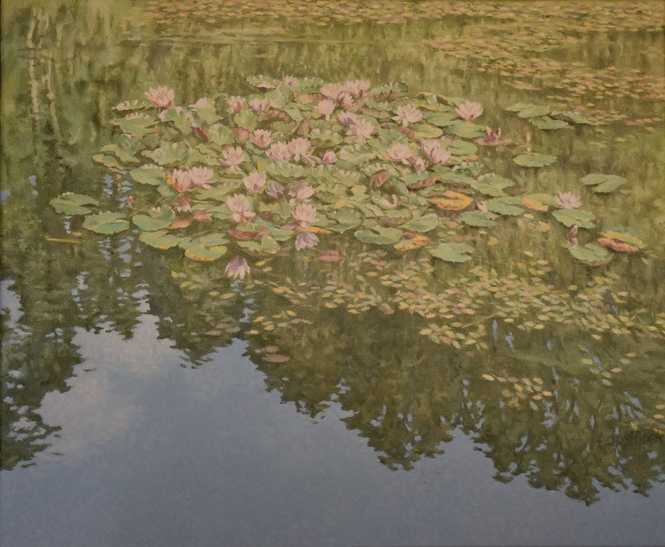 Vijver in olieverf