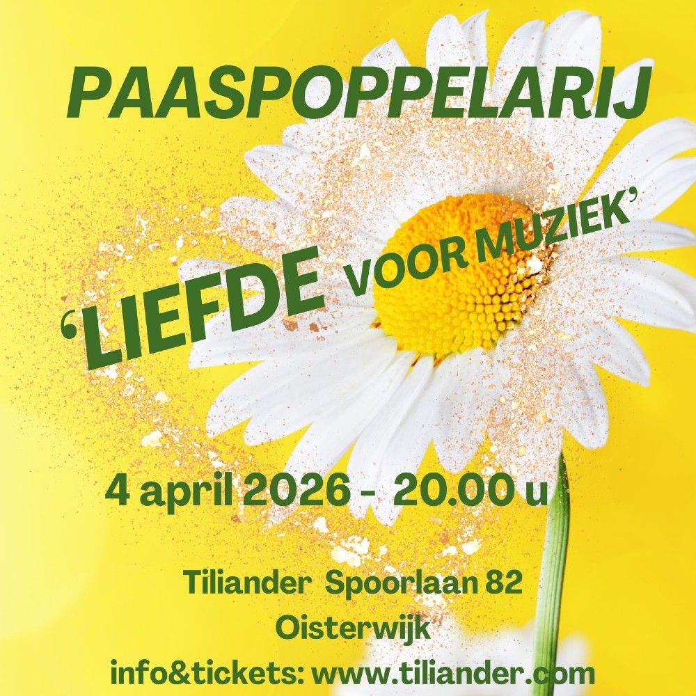 Affiche in gele achtergrondkleur met een grote margriet en met groene letters de info van het evenement.