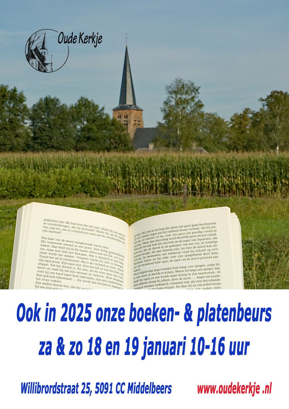 aankondiging boeken- en platenbeurs oude kerkje