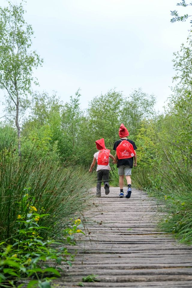Kinderen op het kabouterpad in Nationaal Park de Groote Peel
