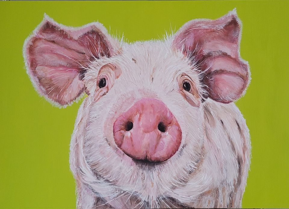 Schilderij van een vrolijk varken