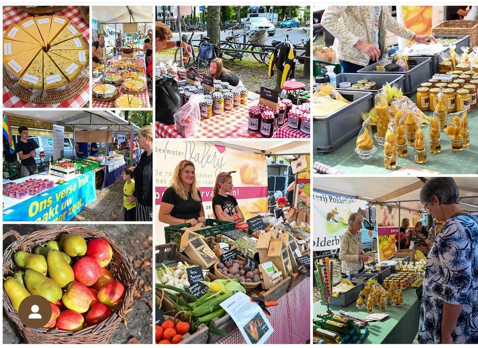 Een collage van de zondagmarkt Middenbeemster