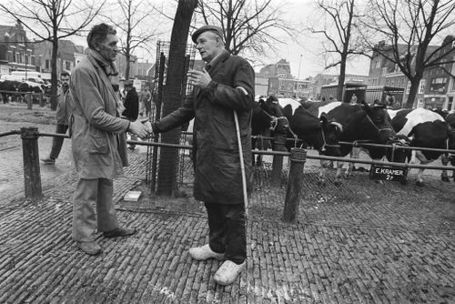 zwart wit foto op de koemarkt