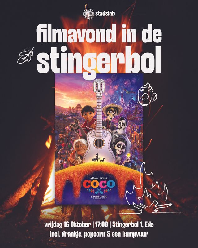 Poster met tekst filmavond in de stingerbol