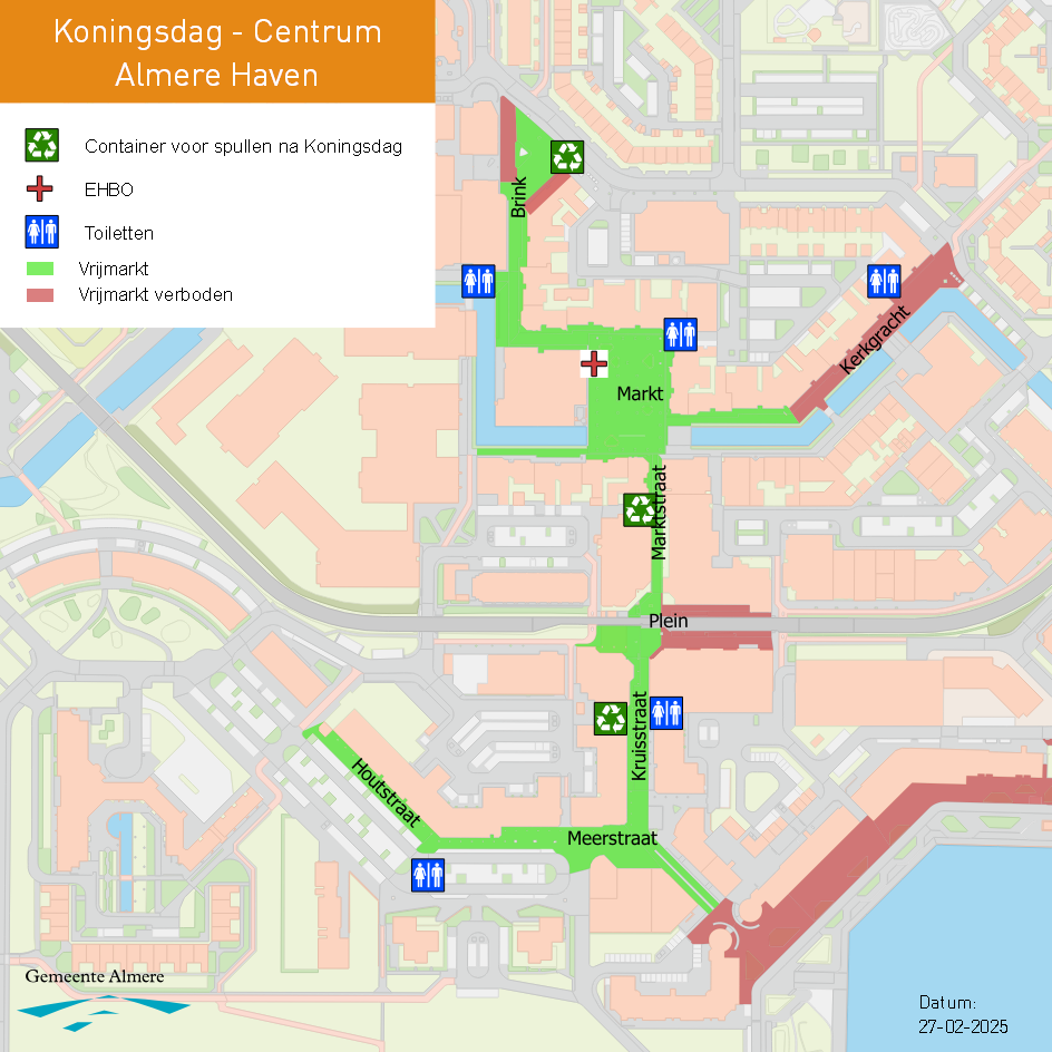 Plattegrond Koningsdag vrijmarkt Almere Haven Centrum