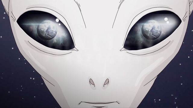 Still uit film The Alien Perspective, waarbij je kijkt naar een getekend buitenaards wezentje