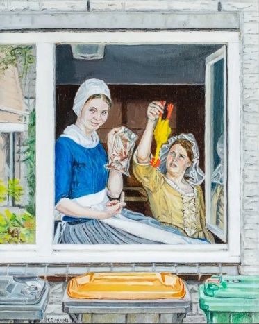Carla Venekamp naar Gabriël Metsu, Dienstmaagd met een haas. Olieverf op paneel 30 x 24 cm